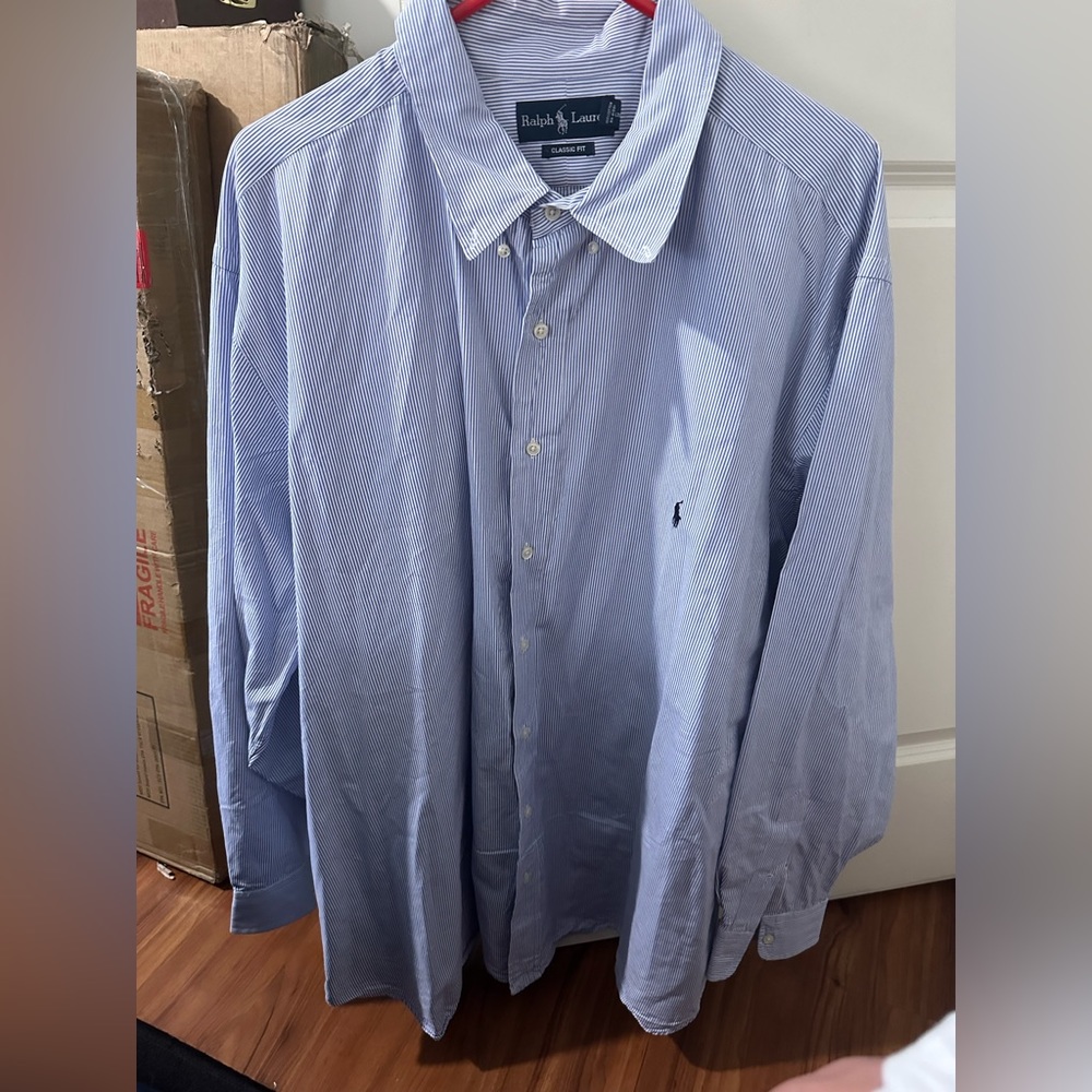 Ralph Lauren Men’s Big and Tall 3XB Button Down Blue Striped Shirt